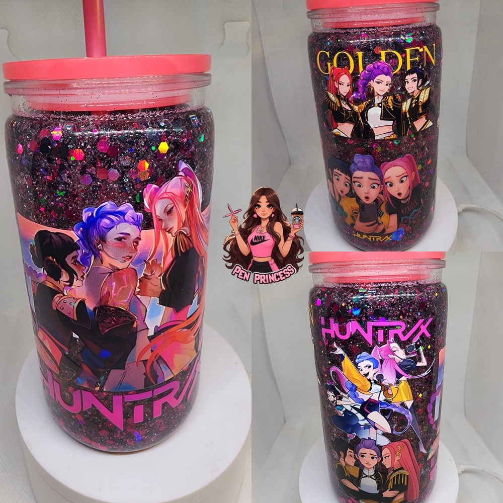 Viral KPOP Demon Hunter HUNTRIX Girls Glitter Snowglobe Tumbler